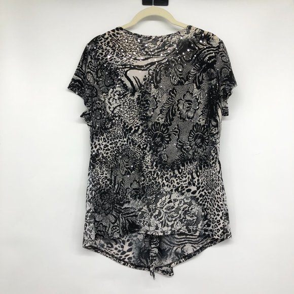 Brittany Black Grey Short Sleeve Abstract Layered Blouse size XL - Picture 2 of 16